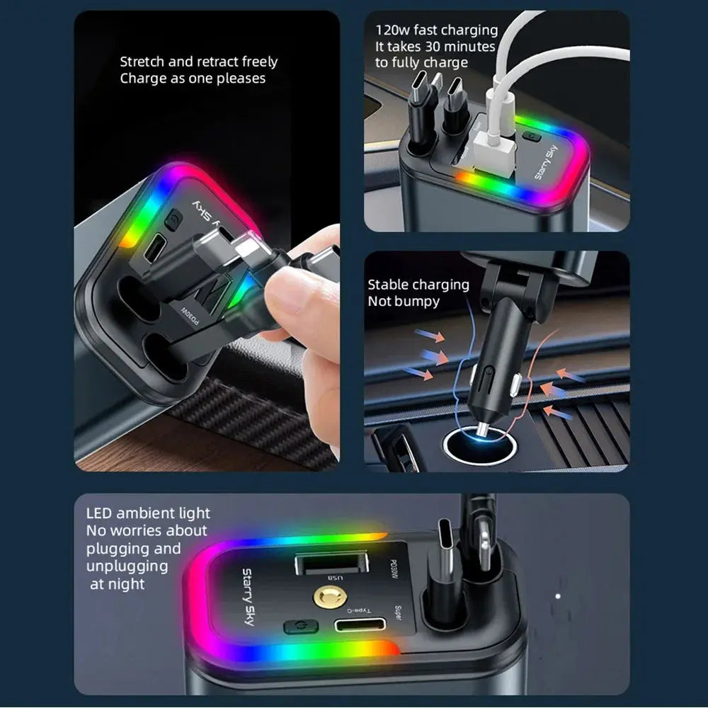 Retractable Charger, Car Charger 5-in-1 180W Power Adapter - Babarify