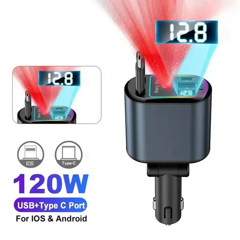 Retractable Charger, Car Charger 5-in-1 180W Power Adapter - Voltage Starlight Babarify