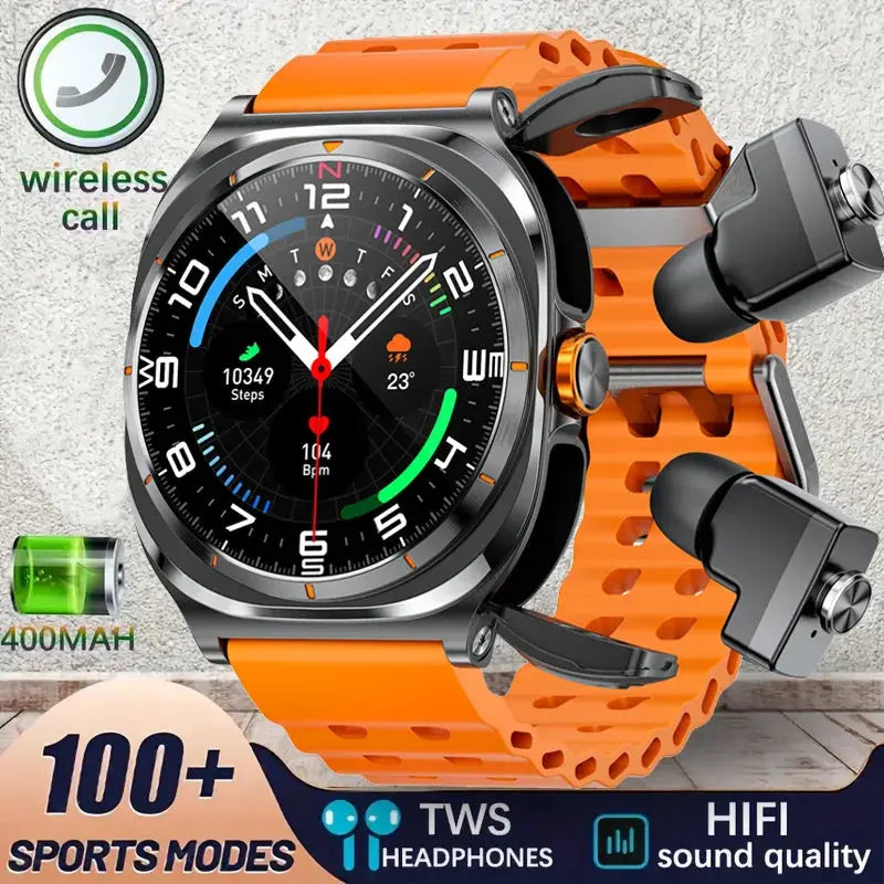 Wireless Bluetooth Smart Watch with TWS Earphones 2-in-1 - Orange silicone tape 1 Babarify