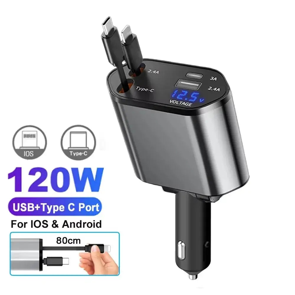 Retractable Charger, Car Charger 5-in-1 180W Power Adapter - No Starlight-B Babarify