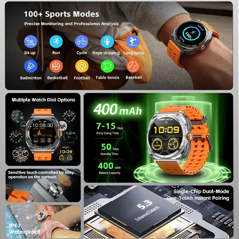 Wireless Bluetooth Smart Watch with TWS Earphones 2-in-1 - Babarify