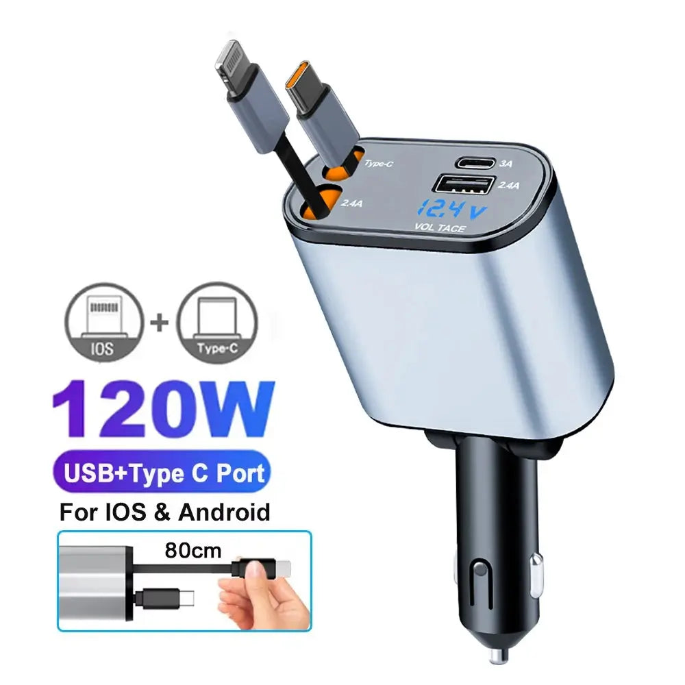 Retractable Charger, Car Charger 5-in-1 180W Power Adapter - Round No Starlight Babarify