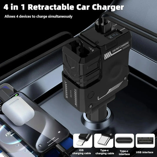 Retractable Car Charger, Super Fast Charger 4-in-1 Adapter -   Babarify