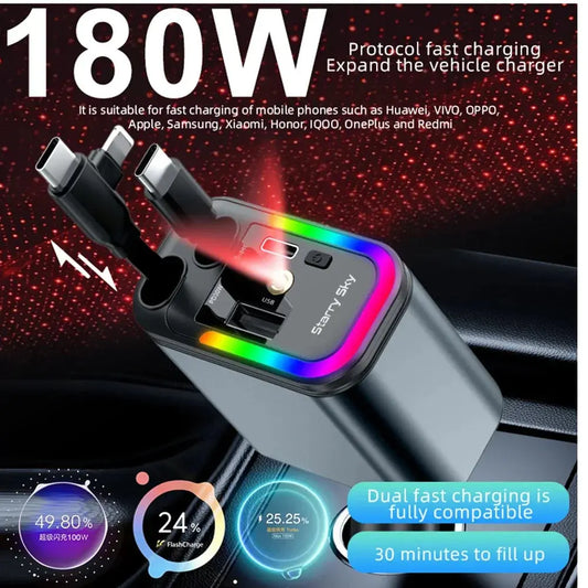 Retractable Charger, Car Charger 5-in-1 180W Power Adapter -   Babarify