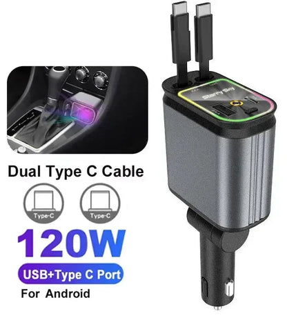 Retractable Charger, Car Charger 5-in-1 180W Power Adapter -  Dual TypeC Starlight Babarify